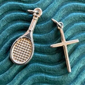 ⭐️FWP Tennis racket and Cross Charms.  Gold colored.  Metal.
